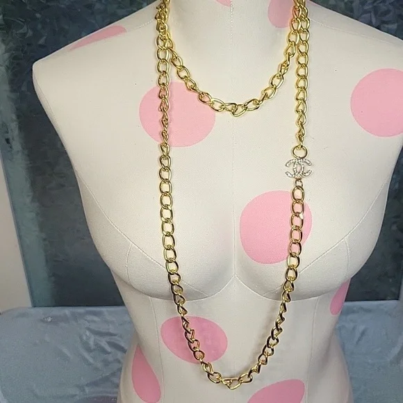 Chanel Vintage Gold Chain Extra Long Rhinestone CC Layering Necklace 03S - Picture 10 of 12